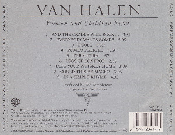 Van Halen : Women And Children First (CD, Album, RE)