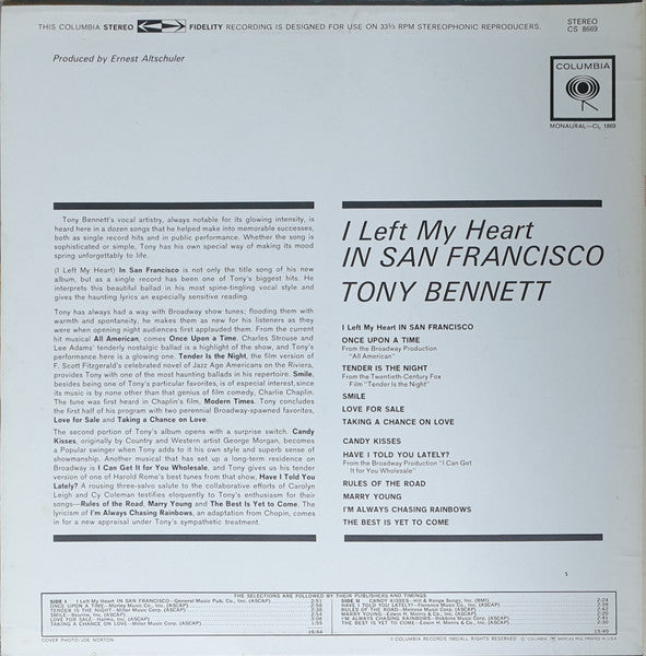 Tony Bennett : I Left My Heart In San Francisco (LP, Album, San)