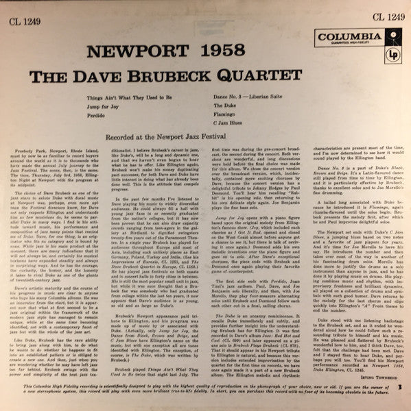 The Dave Brubeck Quartet : Newport 1958 (LP, Album, Mono)