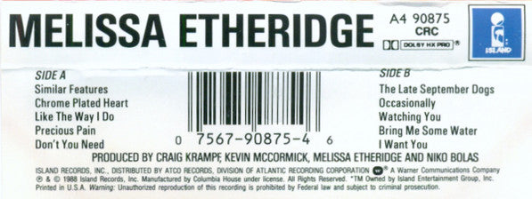 Melissa Etheridge : Melissa Etheridge (Cass, Album, Club, CRC)