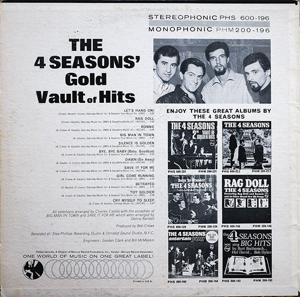 The 4 Seasons* : The 4 Seasons' Gold Vault Of Hits (LP, Comp, RE, RP, Mer)