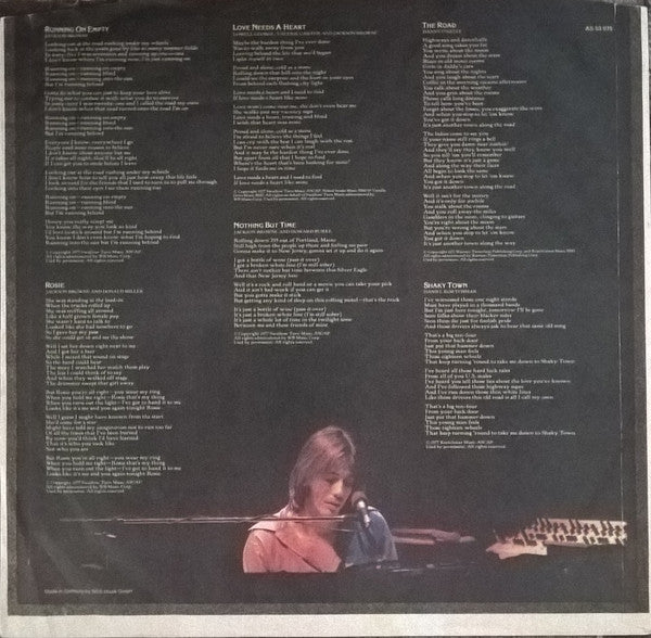 Jackson Browne : Running On Empty (LP, Album, RE)