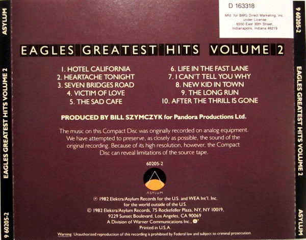 Eagles : Eagles Greatest Hits Volume 2 (CD, Comp, Club, BMG)