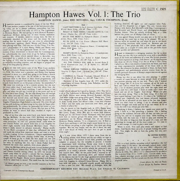 Hampton Hawes Trio : Hampton Hawes Vol. 1: The Trio (LP, Album, Mono)