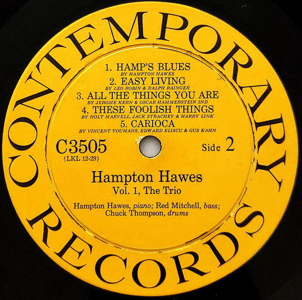 Hampton Hawes Trio : Hampton Hawes Vol. 1: The Trio (LP, Album, Mono)