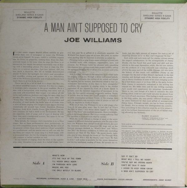 Joe Williams : A Man Ain't Supposed To Cry (LP, Album, Mono)