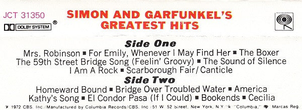 Simon & Garfunkel : Simon And Garfunkel's Greatest Hits (Cass, Comp, RE, Bei)