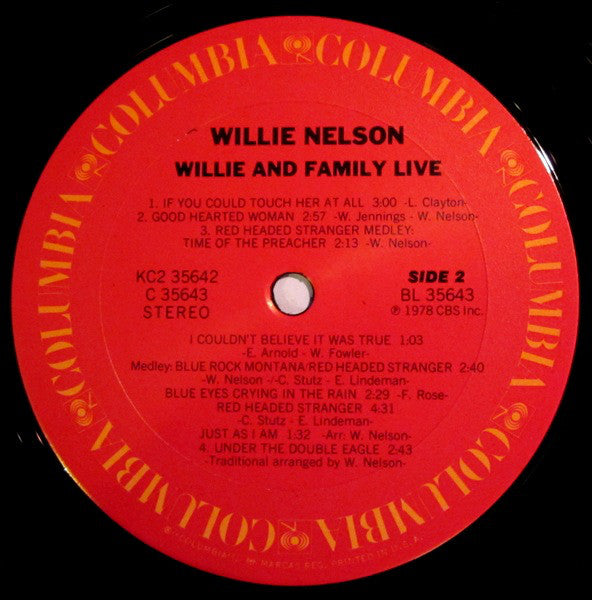 Willie Nelson : Willie And Family Live (2xLP, Album, Pit)