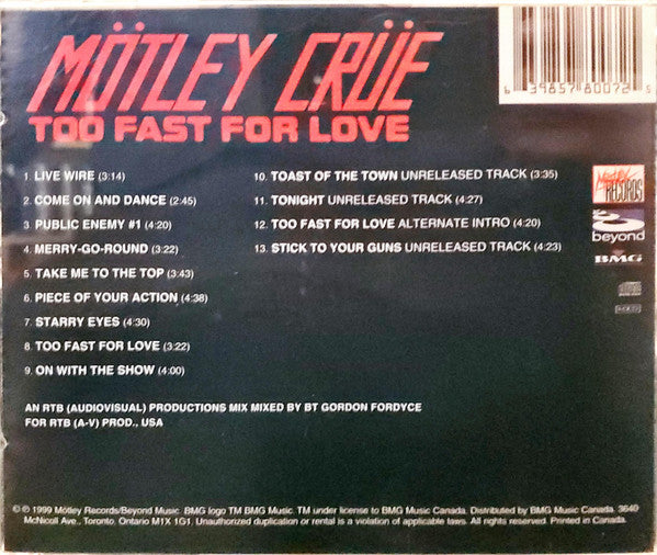 Mötley Crüe : Too Fast For Love (HDCD, Album, RE, RM)