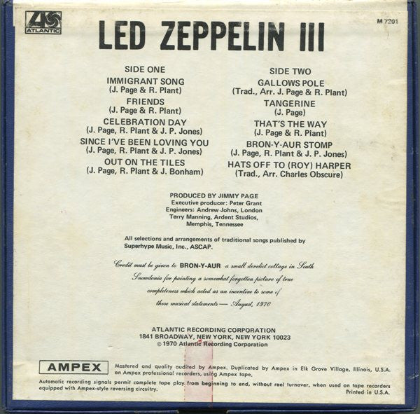 Led Zeppelin : Led Zeppelin III (Reel, 4tr Stereo, 7" Reel, Album)