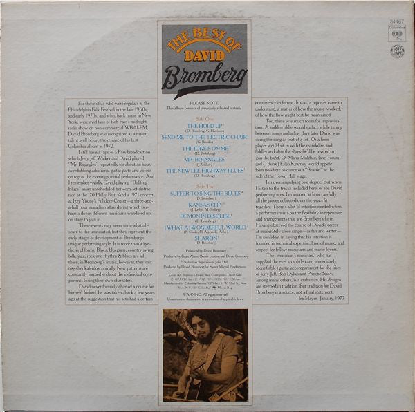 David Bromberg : Out Of The Blues: The Best Of David Bromberg (LP, Comp, Pit)