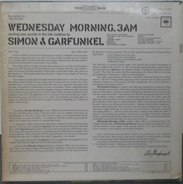 Simon & Garfunkel : Wednesday Morning, 3 A.M. (LP, Album, RE)