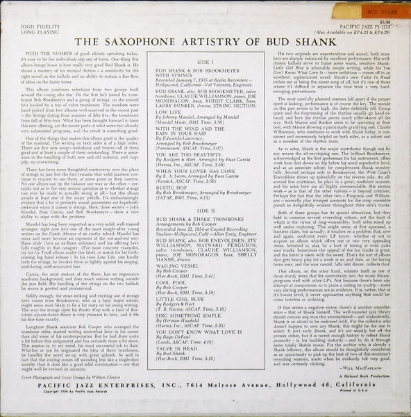 Bud Shank : The Saxophone Artistry Of Bud Shank (LP, Album, Comp, Mono, RM)