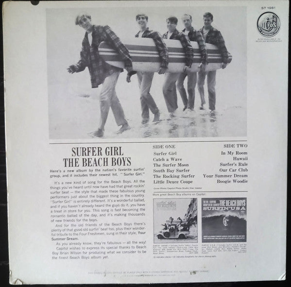 The Beach Boys : Surfer Girl (LP, Album, Scr)