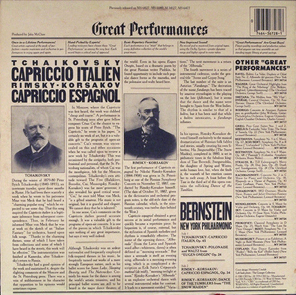 Tchaikovsky*, Rimsky-Korsakov*, Bernstein*, New York Philharmonic : Capriccio Italien  / Capriccio Espagnol (LP, Comp)