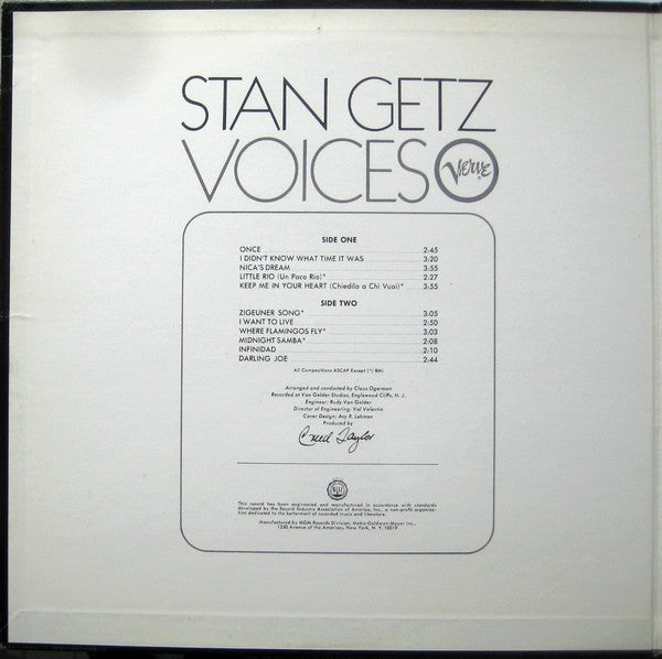 Stan Getz : Voices (LP, Album, gat)