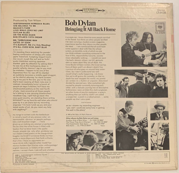 Bob Dylan : Bringing It All Back Home (LP, Album, RE, Ter)