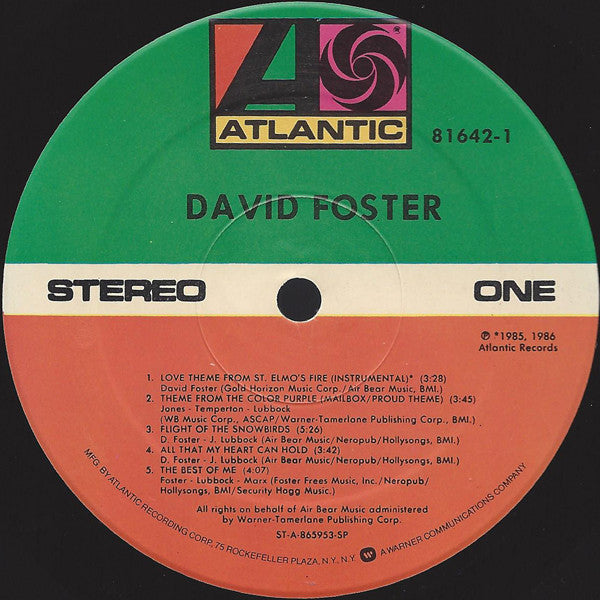 David Foster : David Foster (LP, Album, Spe)