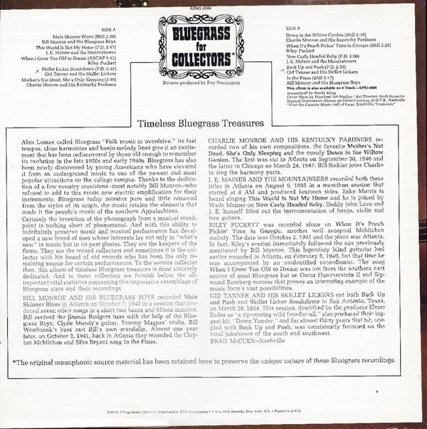 Various : Bluegrass For Collectors (LP, Comp, Mono)