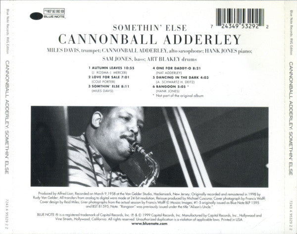 Cannonball Adderley : Somethin' Else (CD, Album, RE, RM, Son)