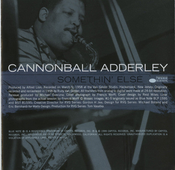 Cannonball Adderley : Somethin' Else (CD, Album, RE, RM, Son)