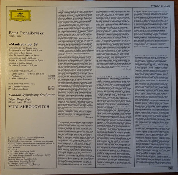 Peter Tschaikowsky* - London Symphony Orchestra · Yuri Ahronovitch : Manfred (Symphonie In Vier Bildern) (LP)