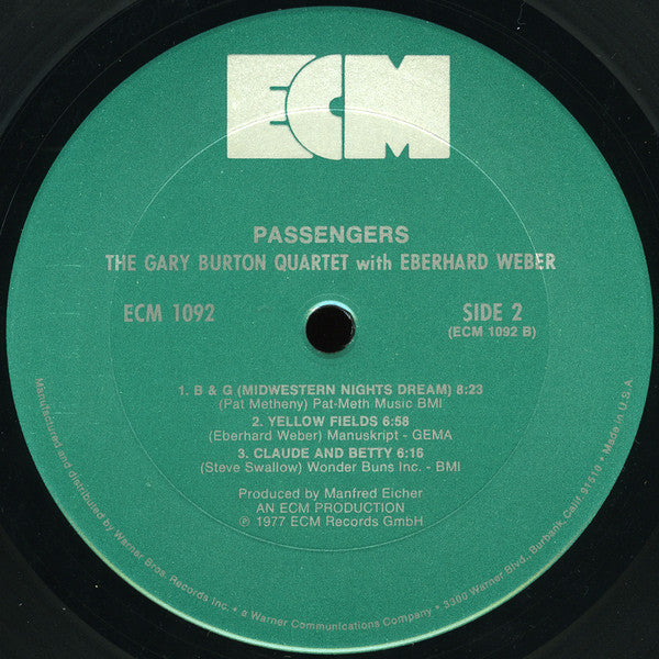 The Gary Burton Quartet* With Eberhard Weber : Passengers (LP, Album)