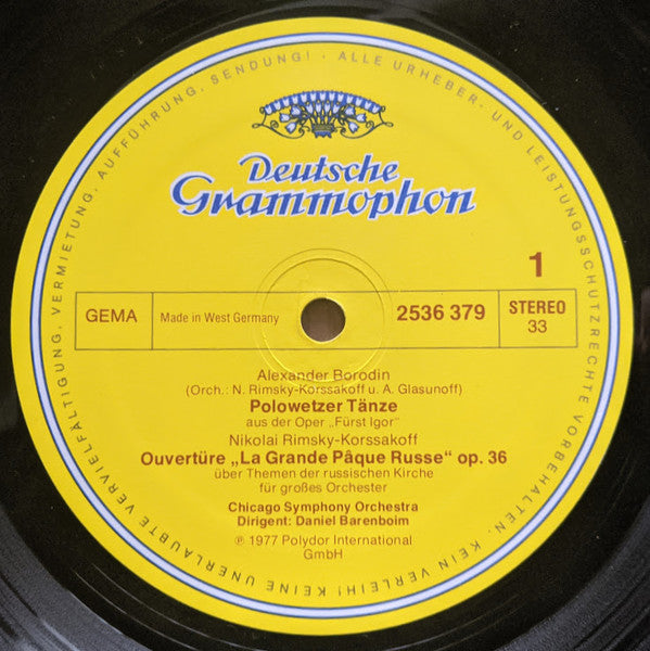 Chicago Symphony Orchestra ▪ Daniel Barenboim : Polowetzer Tänze = Polovtsian Dances ▪ Eine Nacht Auf Dem Kahlen Berge = Night On Bald Mountain ▪ Russische Ostern = Russian Easter Overture ▪ Capriccio Espagnol (LP)