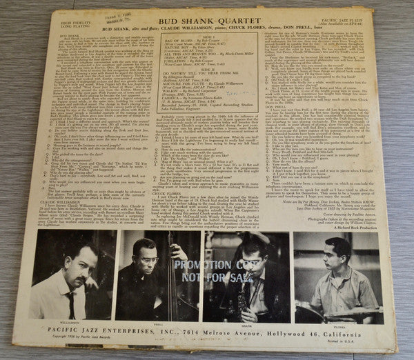 Bud Shank : The Bud Shank Quartet Featuring Claude Williamson (LP, Mono, Promo)