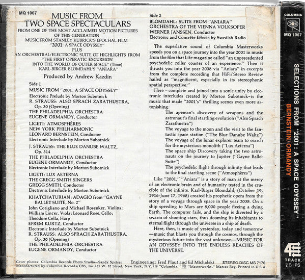 Eugene Ormandy / The Philadelphia Orchestra / Leonard Bernstein / New York Philharmonic / Werner Janssen / Orchestra Of The Vienna Volksoper* : Selections From "2001: A Space Odyssey" / Highlights From "Aniara" (Reel, 4tr Stereo, 7" Reel)