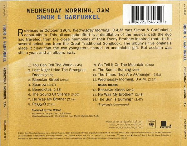 Simon & Garfunkel : Wednesday Morning, 3 A.M. (CD, Album, RE)