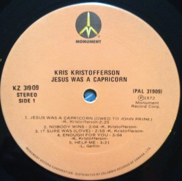 Kris Kristofferson : Jesus Was A Capricorn (LP, Album, Gat)