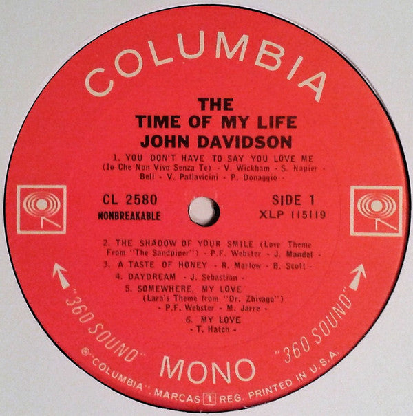 John Davidson : The Time Of My Life! (LP, Album, Mono)