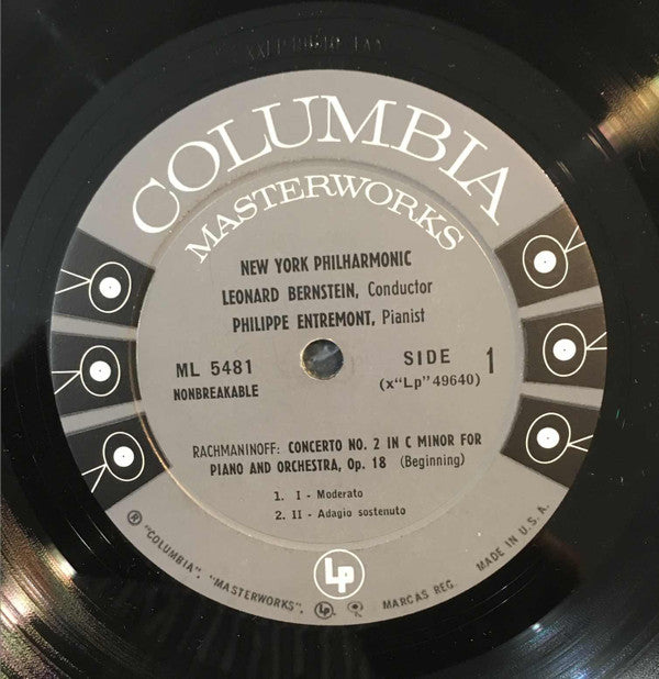Rachmaninoff* : Philippe Entremont, Leonard Bernstein, New York Philharmonic : Concerto No. 2 / Three Preludes For Piano:  No. 3 In D Minor, Op. 23 /  No. 6 In E-Flat Major, Op. 23 / No. 2 In C-Sharp Minor, Op. 3 (LP, Mono)