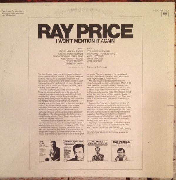 Ray Price : I Won't Mention It Again (LP, Album)