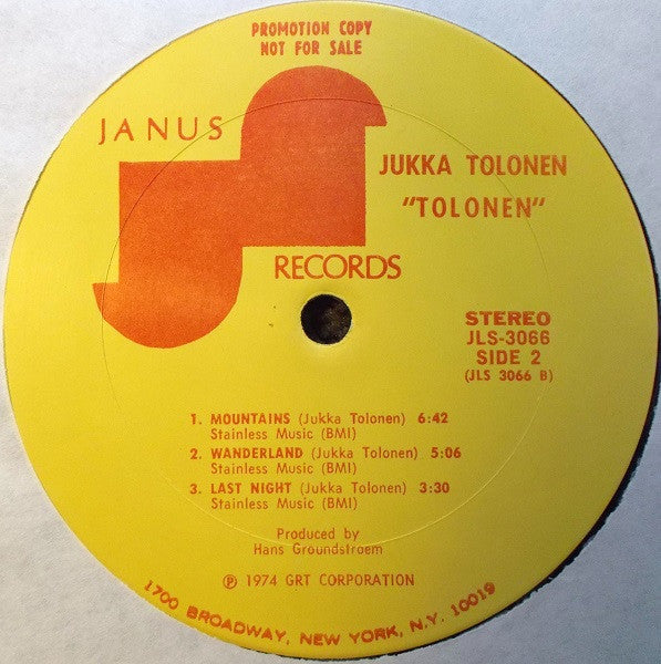 Jukka Tolonen : Tolonen! (LP, Album, Promo)