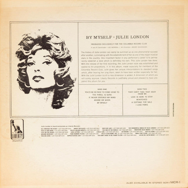 Julie London : By Myself (LP, Comp, Mono, Club)