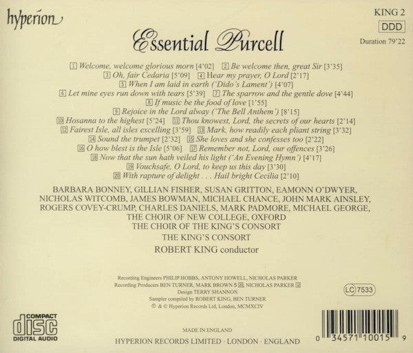 Purcell* - The King's Consort, Robert King (9) : Essential Purcell (CD, Comp)