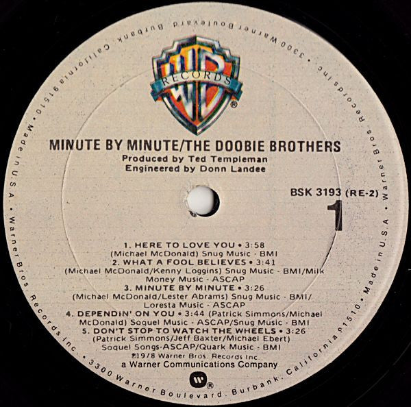 The Doobie Brothers : Minute By Minute (LP, Album, Gol)