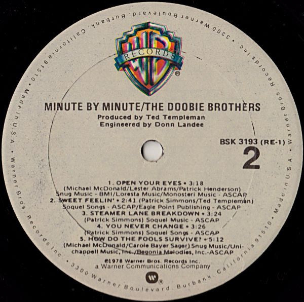 The Doobie Brothers : Minute By Minute (LP, Album, Gol)