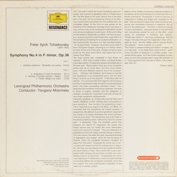 Tschaikowsky* – Leningrader Philharmonie* · Jewgenij Mrawinskij* : Symphonie Nr. 4 (LP, RE)