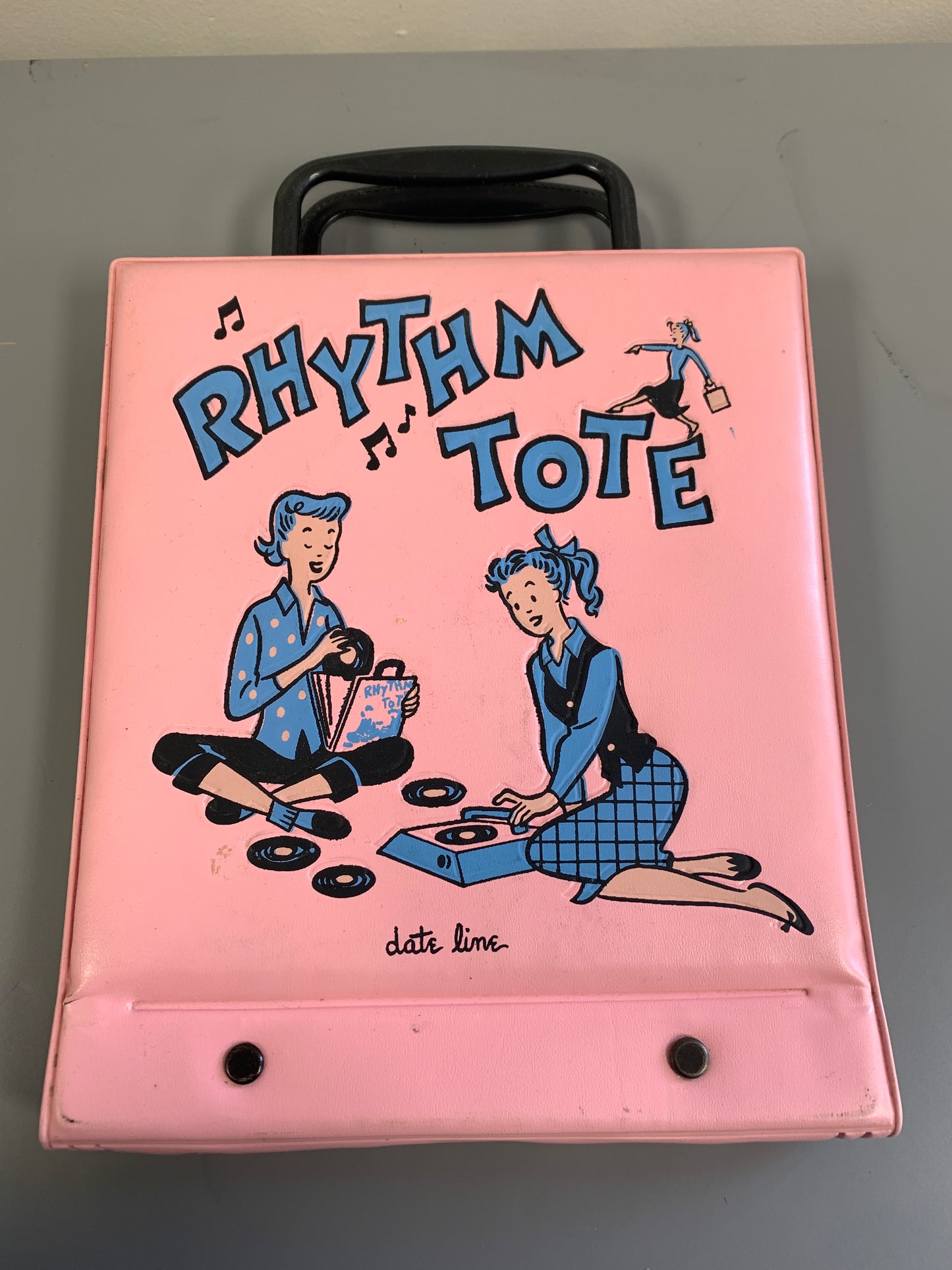 Vintage 1950's-60's Rhythm Tote Bag with 45 records