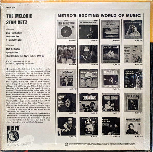 Stan Getz : The Melodic Stan Getz (LP, Comp, MGM)