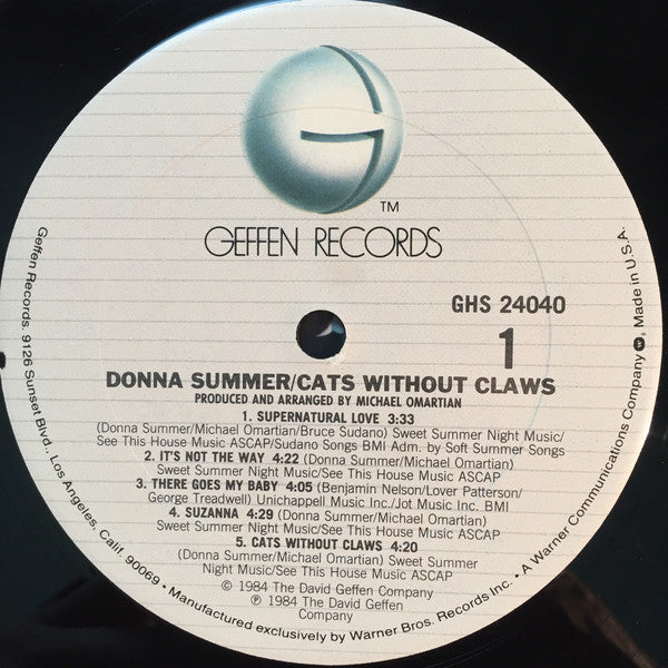 Donna Summer : Cats Without Claws (LP, Album, Club, CRC)