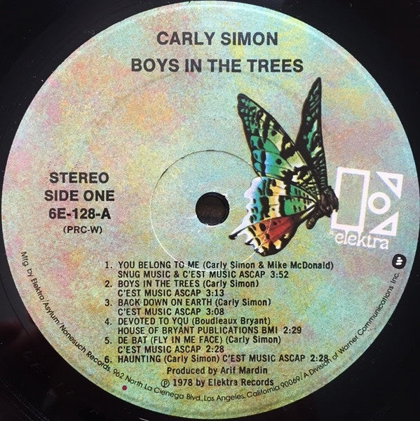 Carly Simon : Boys In The Trees (LP, Album, PRC)