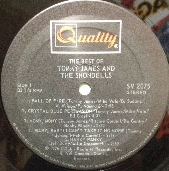 Tommy James & The Shondells : Greatest Hits (LP, Comp, RE)