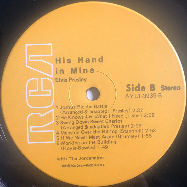 Elvis Presley : His Hand In Mine (LP, Album, RE, Ind)