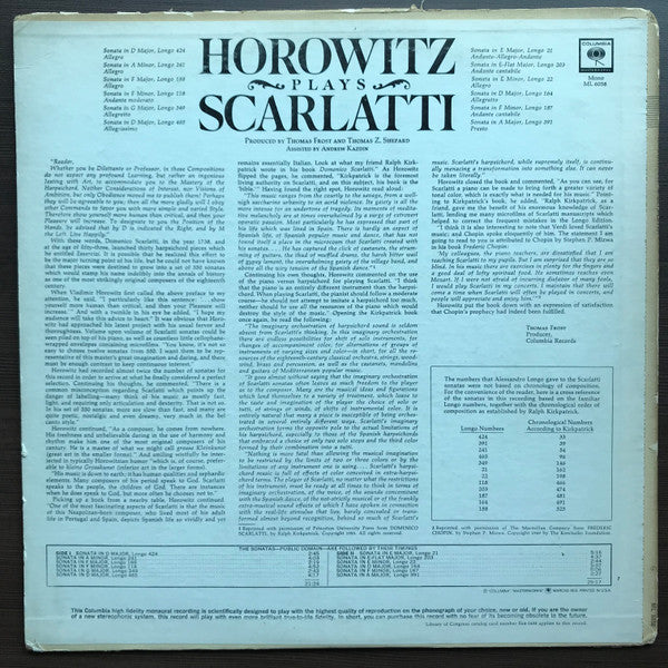 Horowitz*, Scarlatti* : Horowitz Plays Scarlatti (LP, Mono)