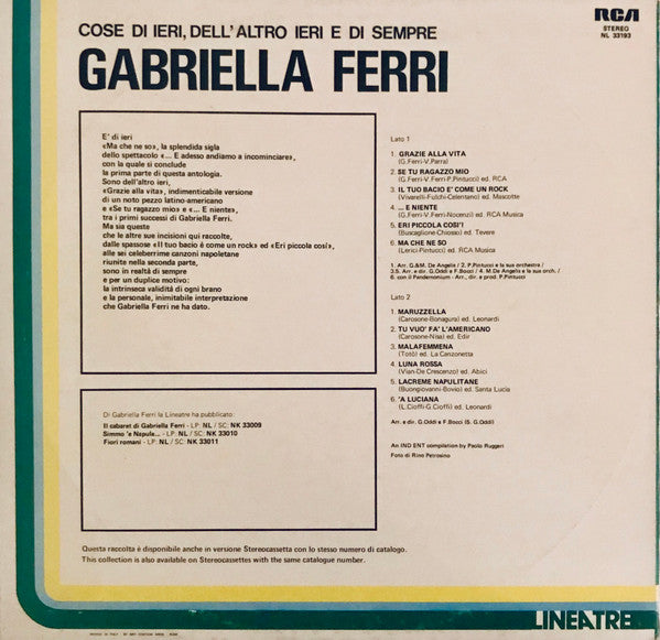 Gabriella Ferri : Cose Di Ieri, Dell'Altro Ieri E Di Sempre (LP, Comp)