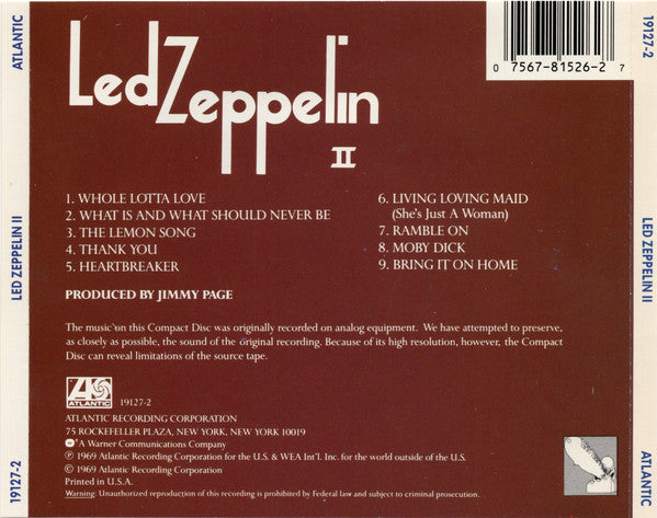 Led Zeppelin : Led Zeppelin II (CD, Album, RE, Dai)